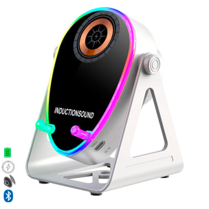 Altavoz H68 con tecnología de inducción inteligente que amplifica el sonido al colocar el móvil encima. Con Bluetooth, carga inalámbrica de 15W y luces LED multicolor.