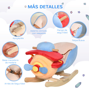 Caballo Balancín para Niños de +18 Meses Avión de Peluche con Música y Cinturón Seguridad Caballito Infantil 60x33x45 cm Multicolor