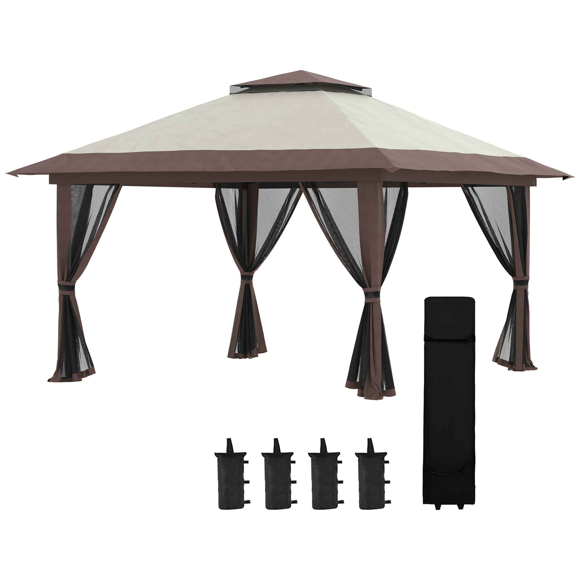 Tonnelle barnum de jardin pop-up pliant 3,92L x 3,92l x 2,83H m sacs de lestage et transport inclus beige