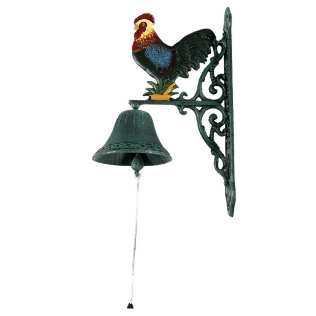 Campana in ghisa con gallo colorato cm23x13h36