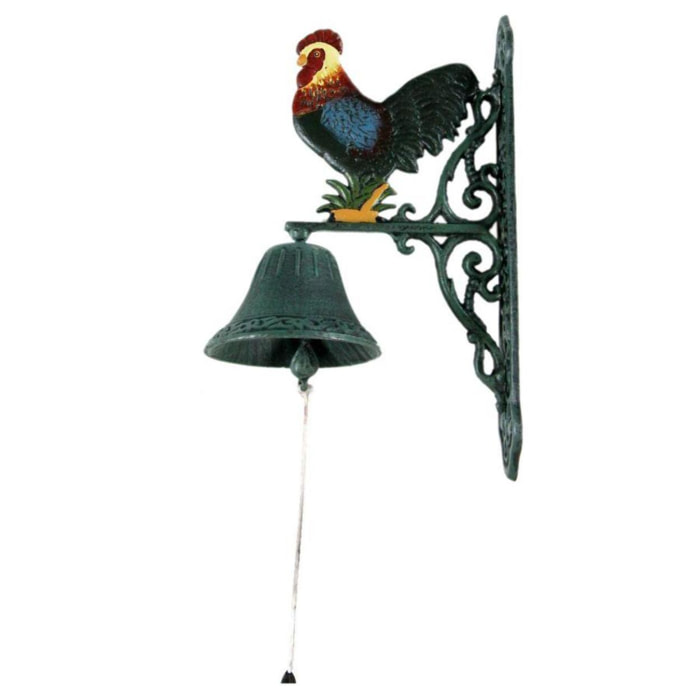 Campana in ghisa con gallo colorato cm23x13h36