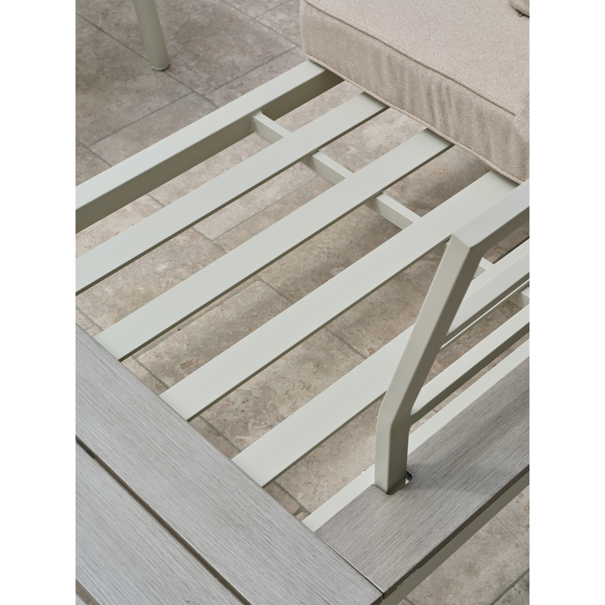 OSAKA - Salon de jardin d'angle 5 pl en alu et alu aspect boisé