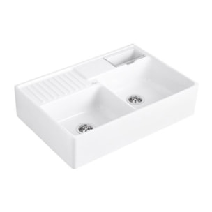 Evier timbre d'office Tradition 2 bacs 89,5 x 63 céramique vidage manuel blanc