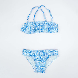 BIKINI DE FLORES AZULES CON VOLANTES