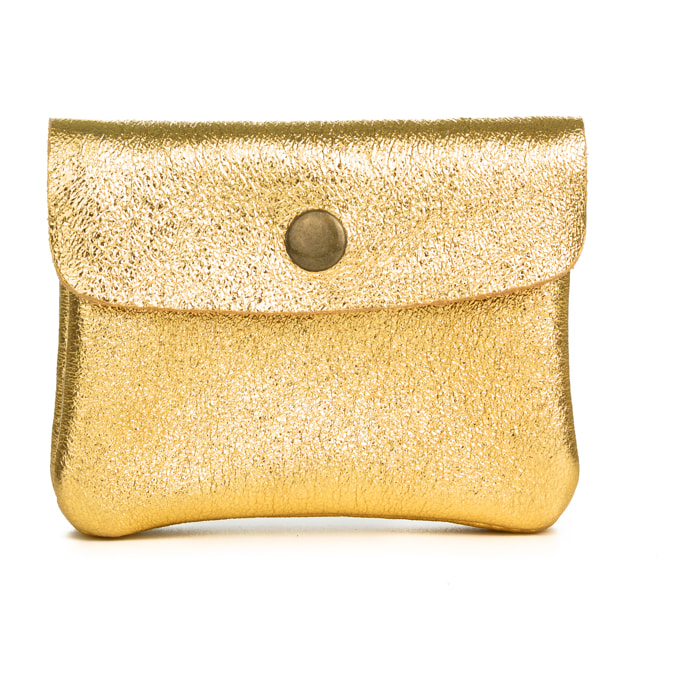 FIRENZE ARTEGIANI Alpignano monedero mujer. Piel auténtica Gamuza lacada brillante. Fabricado en Italia 11x2x8 Cm. Color: Oro