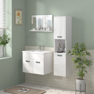 Muebles de Baño con Lavabo y Espejo Columna de Baño Conjunto de Muebles de Baño de Pared de 3 Piezas Estilo Moderno Blanco