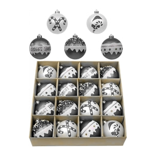 Coffret de 16 boules de noël fantaisie argentées
