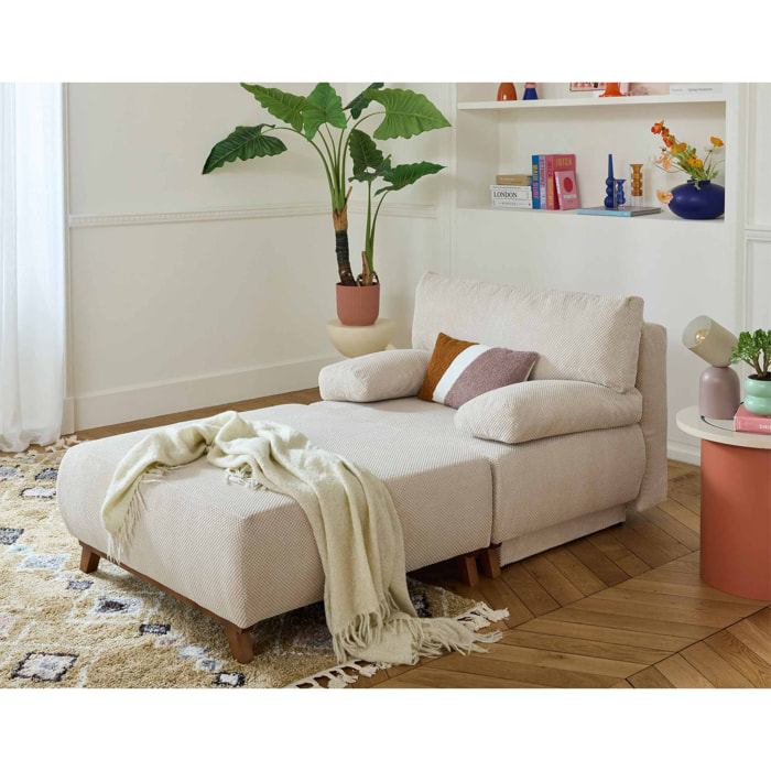 Cristal - fauteuil - convertible avec coffre et grand pouf - en velours texturé - Beige