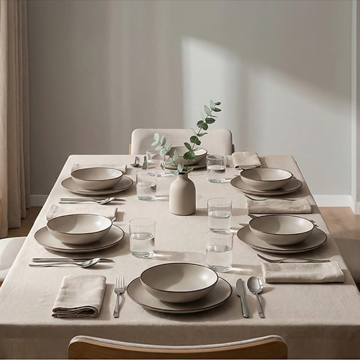 Set 12 Piatti in Ceramica, lavabile in lavastoviglie e adatto a microonde, Intrecci