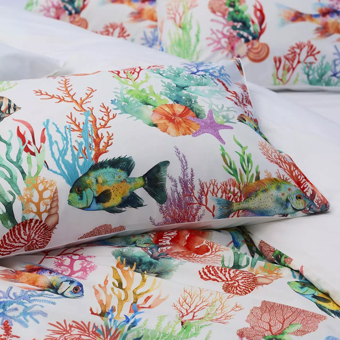 Lot de 2 taies percale de coton 115 g/m² imprimé rouge canard Naia arc en ciel