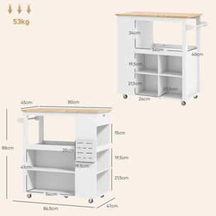 Desserte de cuisine style cosy chic multi-rangement blanc bois hévéa