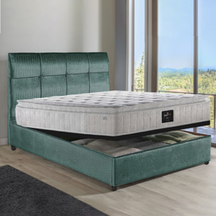 Lit coffre Safari Crocodile| Espace de Stockage jusqu'à 900 L | Grand angle d’ouverture | Simili cuir | Bleu turquoise