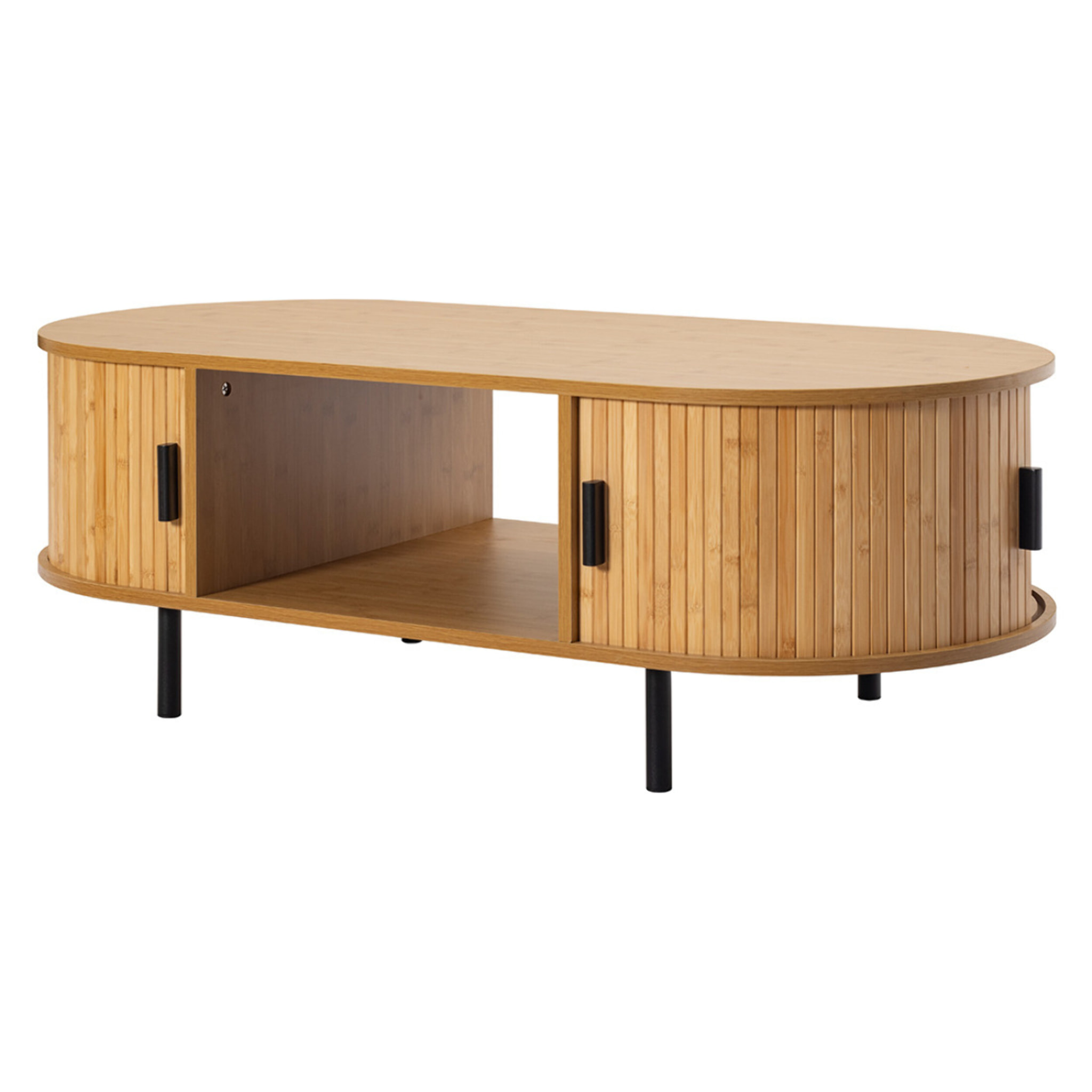 Kofu - table basse - bambou - 2 portes et 1 niche - 120 cm - Bois / Noir