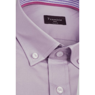 camicia uomo 1 bottone button down slim Popeline Stretch Unito Lilla