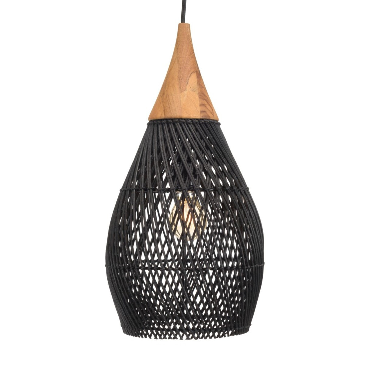 SIXTINE - Suspension 'goutte' 25x25cm en rotin couleur noire et teck