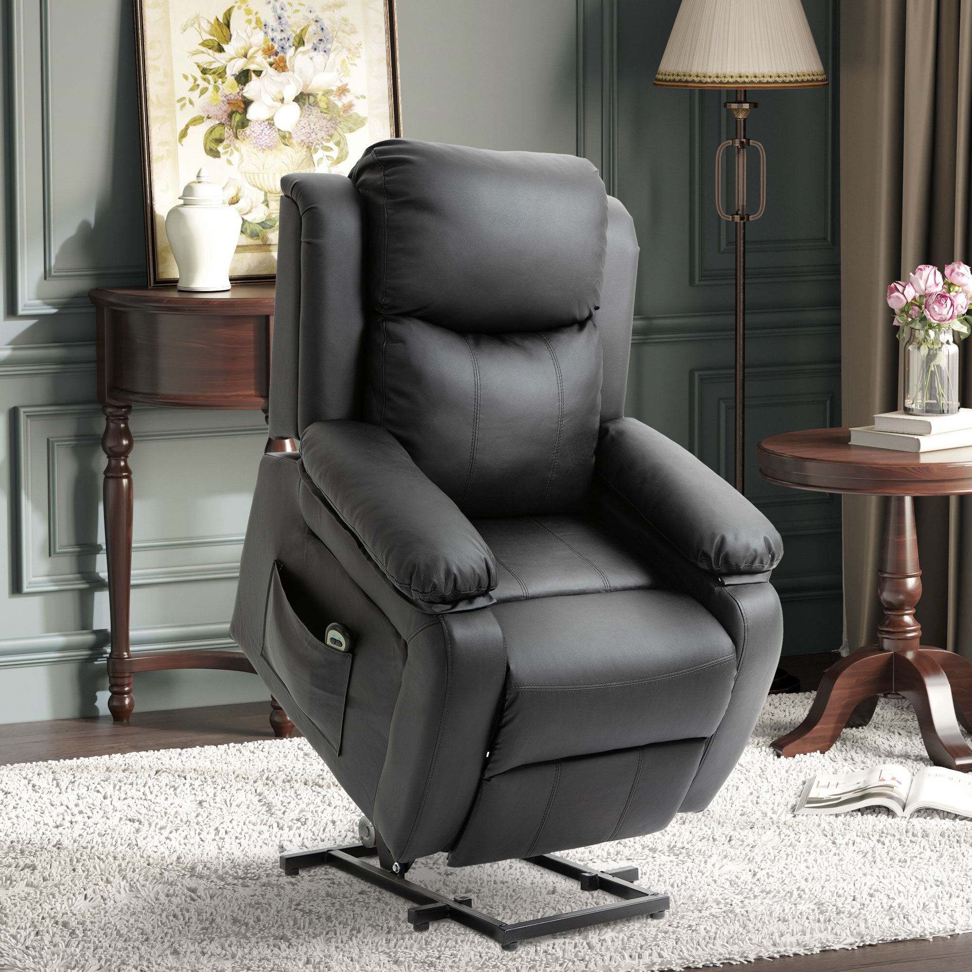 Fauteuil de relaxation électrique fauteuil releveur inclinable repose-pied ajustable revêtement synthétique noir