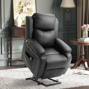 Fauteuil de relaxation électrique fauteuil releveur inclinable repose-pied ajustable revêtement synthétique noir