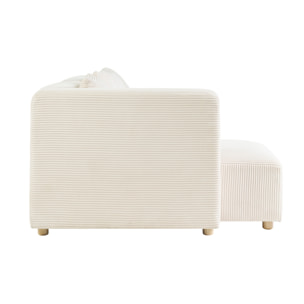 Canapé d'angle gauche 3 places en tissu velours côtelé beige et bois clair HARLEM