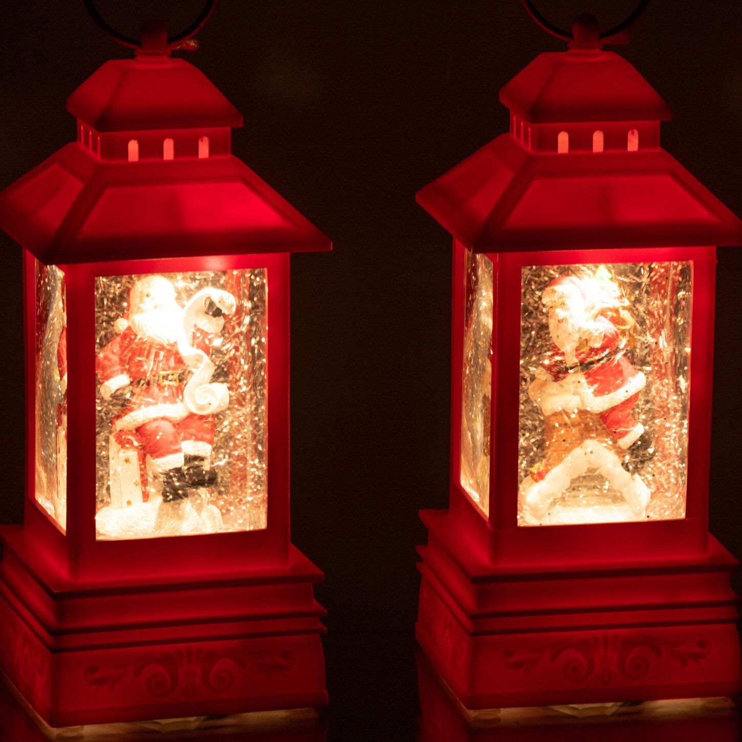 J-Line décoration Boule De Neige Lanterne Père Noël - plastique - rouge - 2 pcs