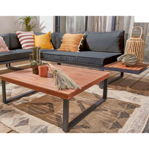 Yulara - salon de jardin en bois et métal - 5 places - coussins gris - Noir / Bois / Beige
