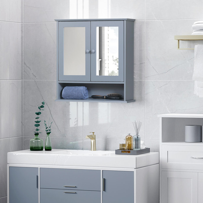 Armoire murale étagère salle de bain 56L x 13l x 58H cm double porte miroir étagère réglable MDF gris