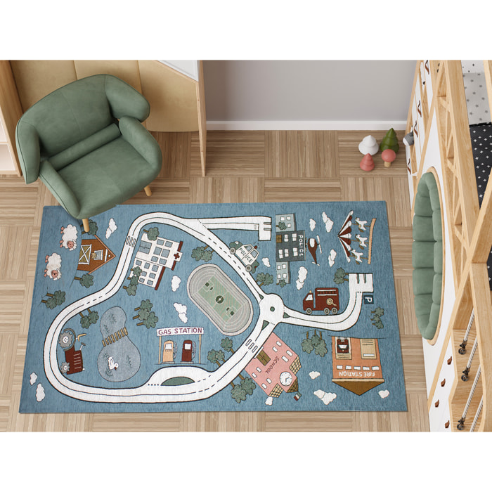 TAPPETO CAMERETTA PISTA AZZURRO TOPAZIO CON FONDO ANTISCIVOLO MADE IN ITALY