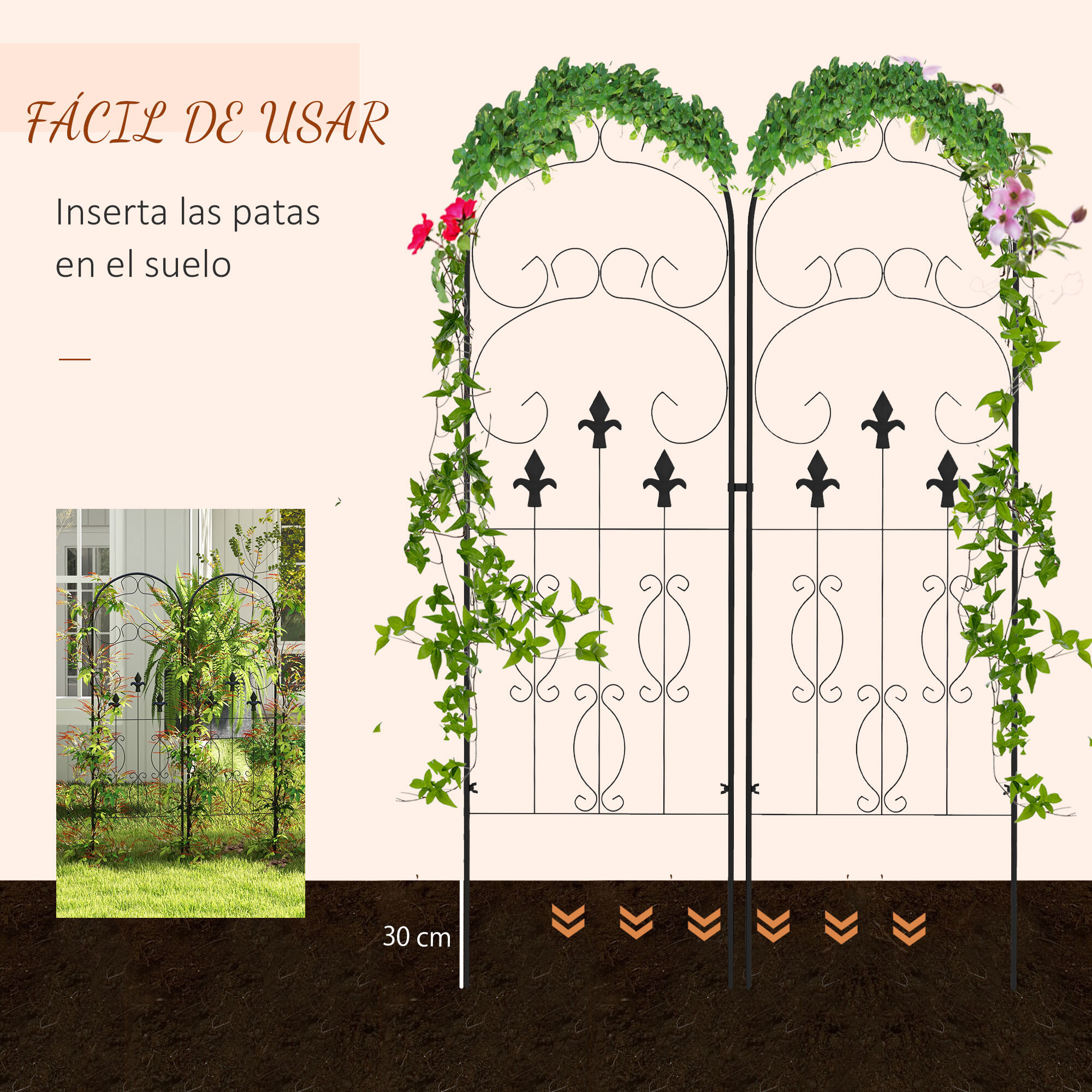 Juego de 2 Enrejados de Jardín Soportes para Enredaderas de Acero con Antióxido para Flores Plantas en Patio 45x150 cm Negro