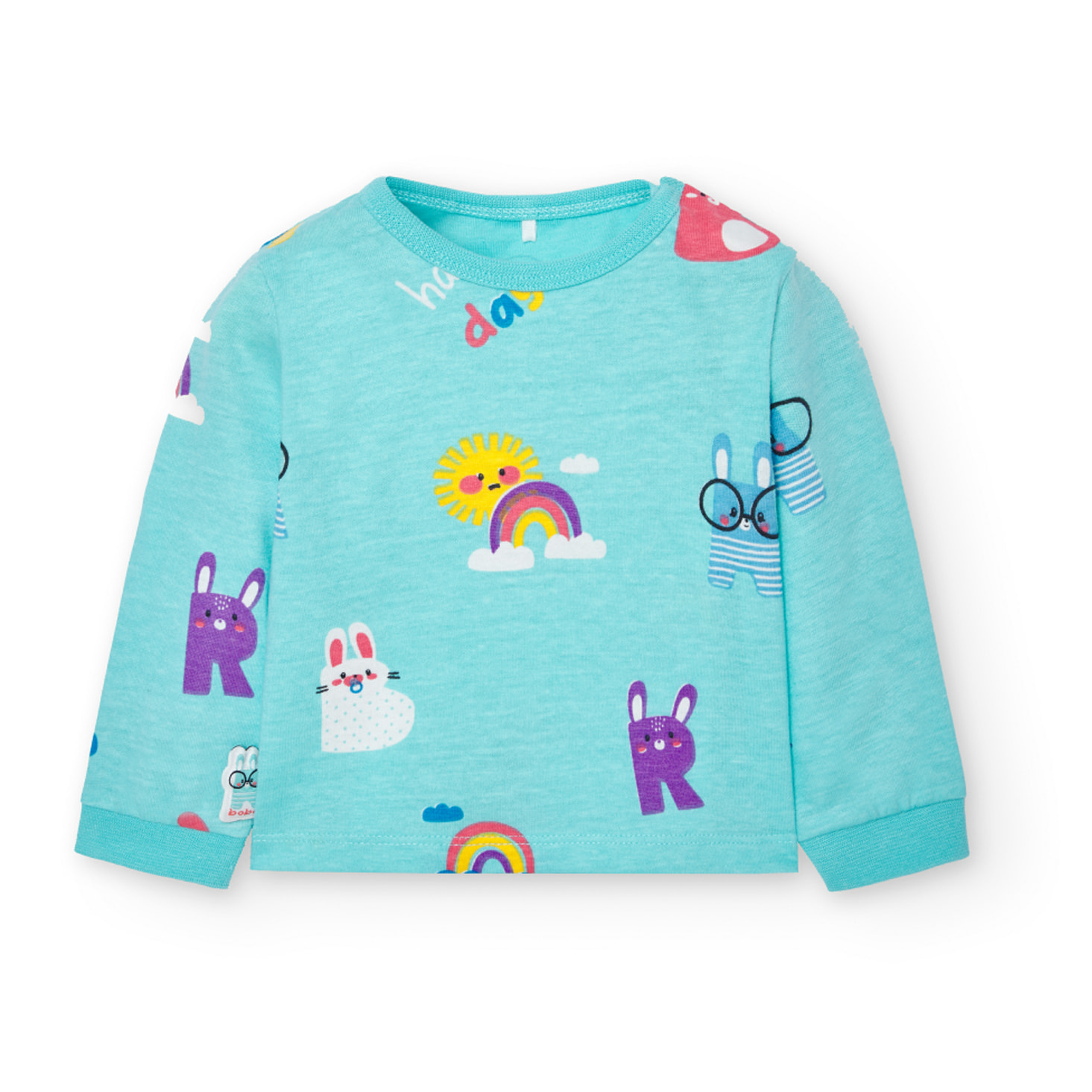 Conjunto bebÃ© niÃ±o, algodÃ³n, estampado verde agua manga