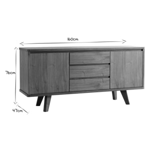 Buffet vintage en bois foncé noyer 2 portes 3 tiroirs L160 cm FIFTIES