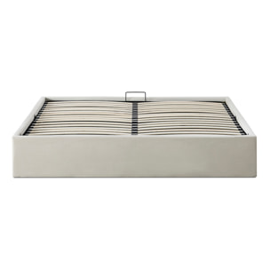 Lit Coffre Atlas en Tissu Beige, Grand espace de rangement, Sommier à Lattes actives, Structure Robuste, Design Moderne