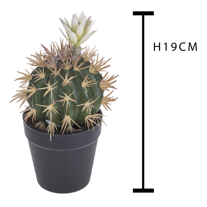 Cactus Con Fiori In Vaso. Altezza 19 Cm - Pezzi 3 - 9,5X19X9,5cm - Colore: Bianco - Bianchi Dino - Piante Artificiali