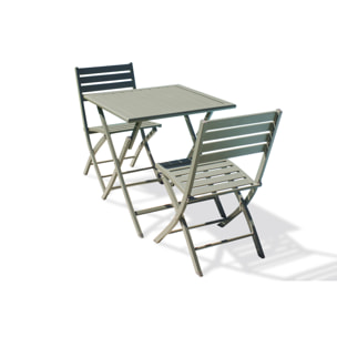 MARIUS - Ensemble repas de jardin 2 places en aluminium kaki