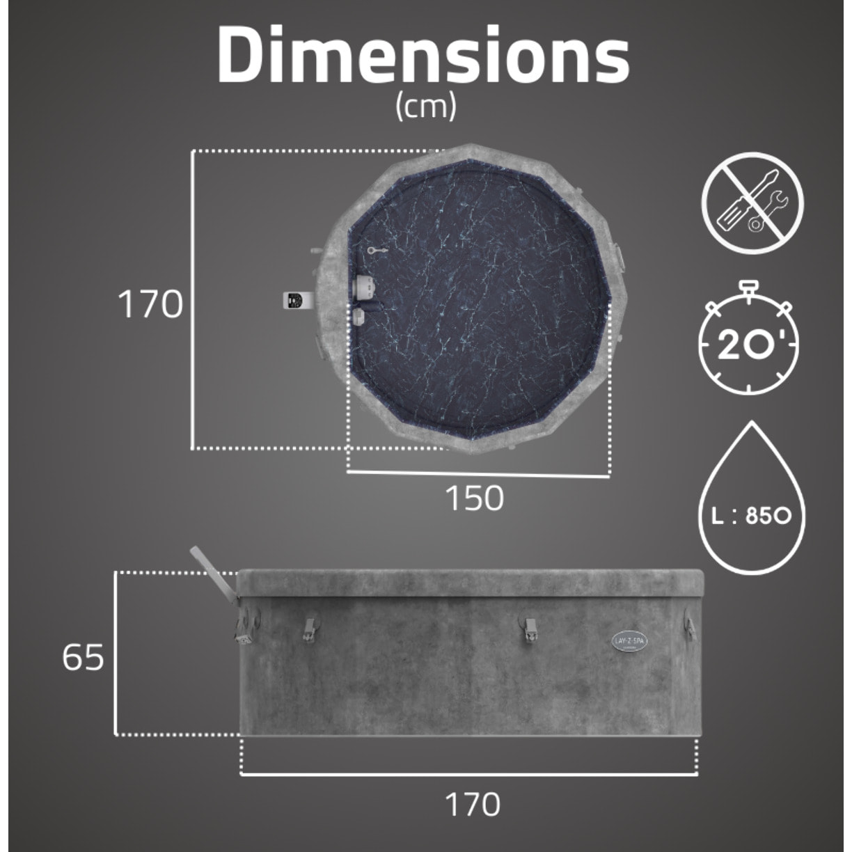 Bestway Spa semi rigide rond Lay-Z-Spa Carrara Smart AirJet Thermacore avec WiFi 4-6 personnes