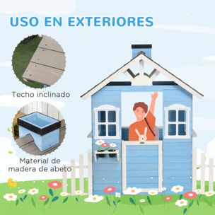 Casa de Madera Infantil Casa de Juegos Exterior para Niños de 3-7 Años con Puerta Ventanas Macetas y Vallas Laterales 151x112,5x142 cm Azul