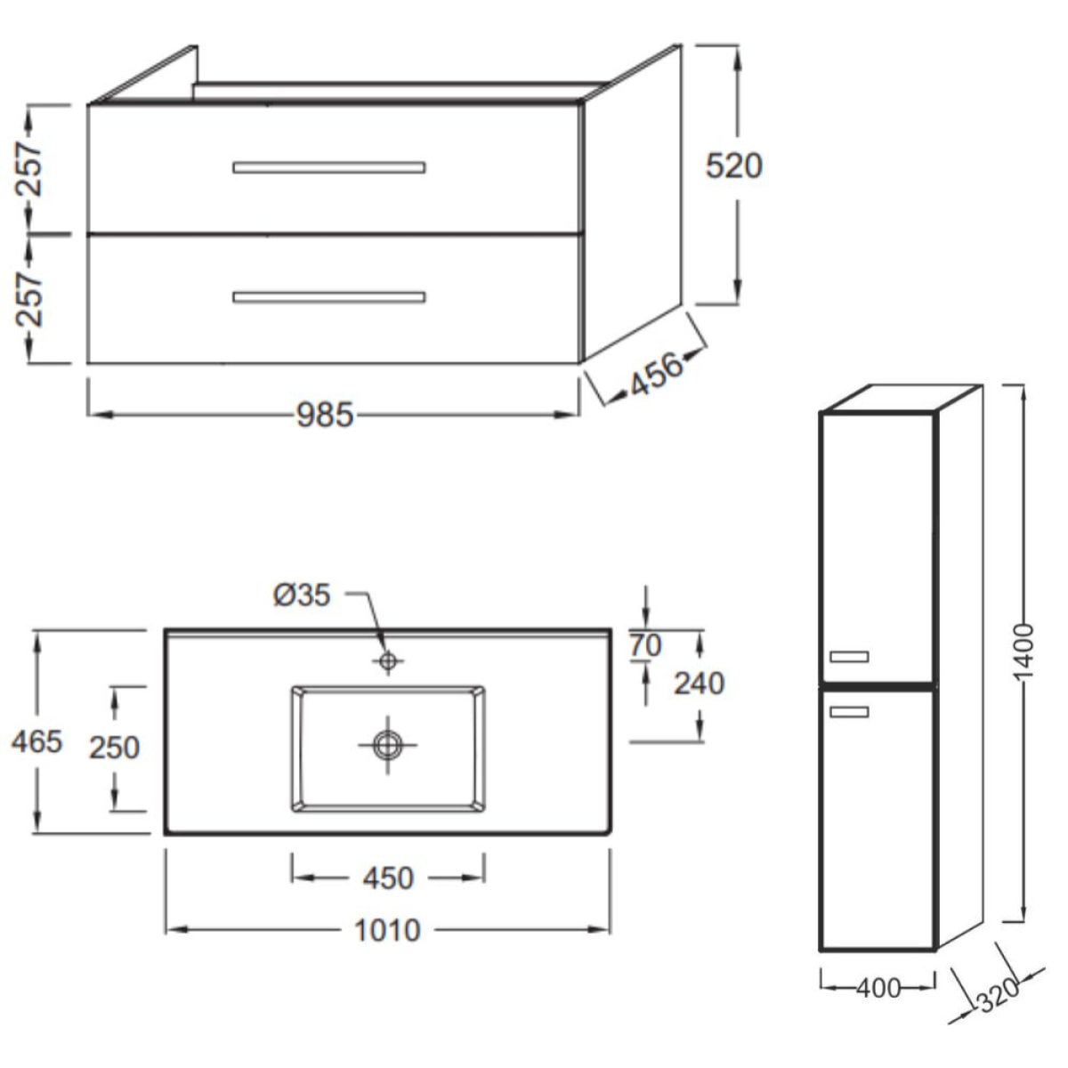 Meuble vasque Ola up + colonne de salle de bain blanc