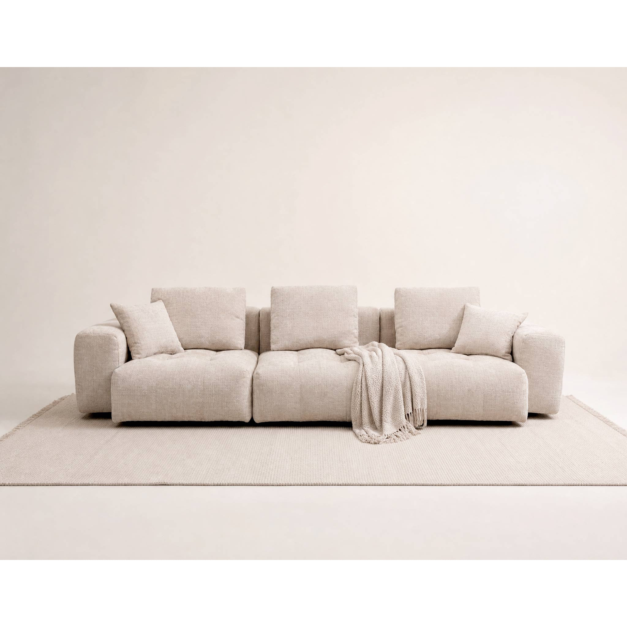 Colette - Canapé modulable 3 places en velours texturé - Beige