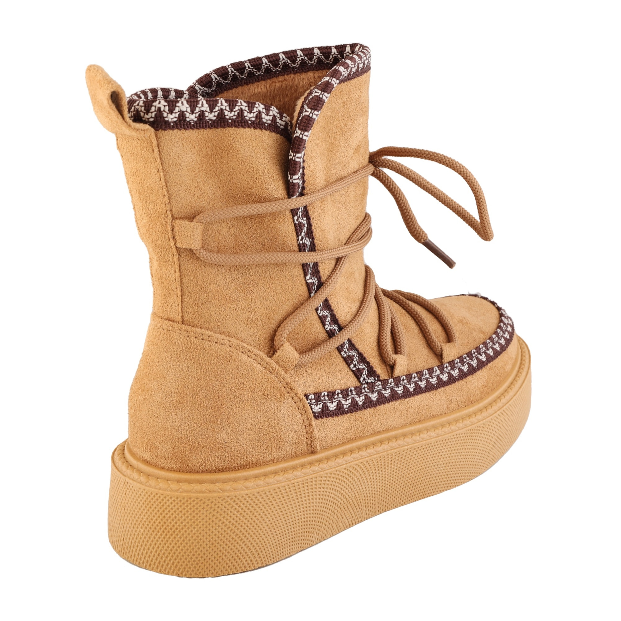 Stivaletti in simil camoscio imbottiti con stringhe e ricamo