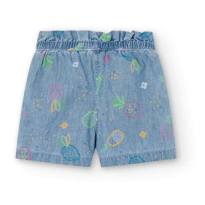 Bermudas denim para niÃ±a estampadas de color verde