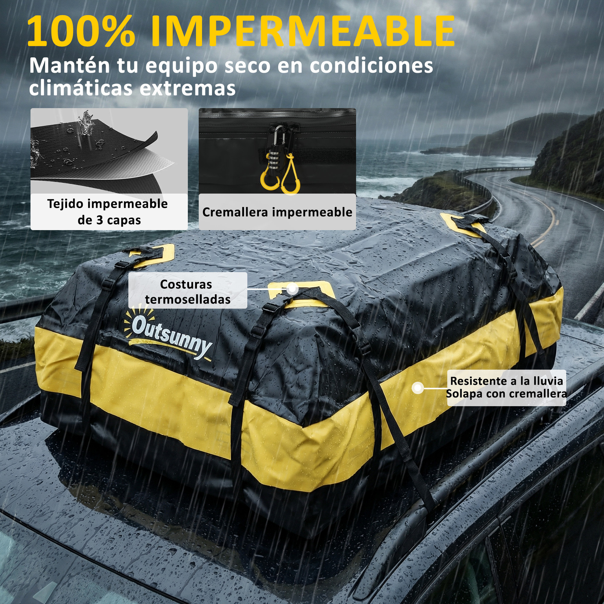 Bolsa de Techo para Coche 425L, Impermeable, Cofre de Techo para Coche con 8 Correas Ajustables, Alfombrilla Antideslizante, Ganchos, Adecuada para Todos Los Vehículos con/sin Portaequipajes