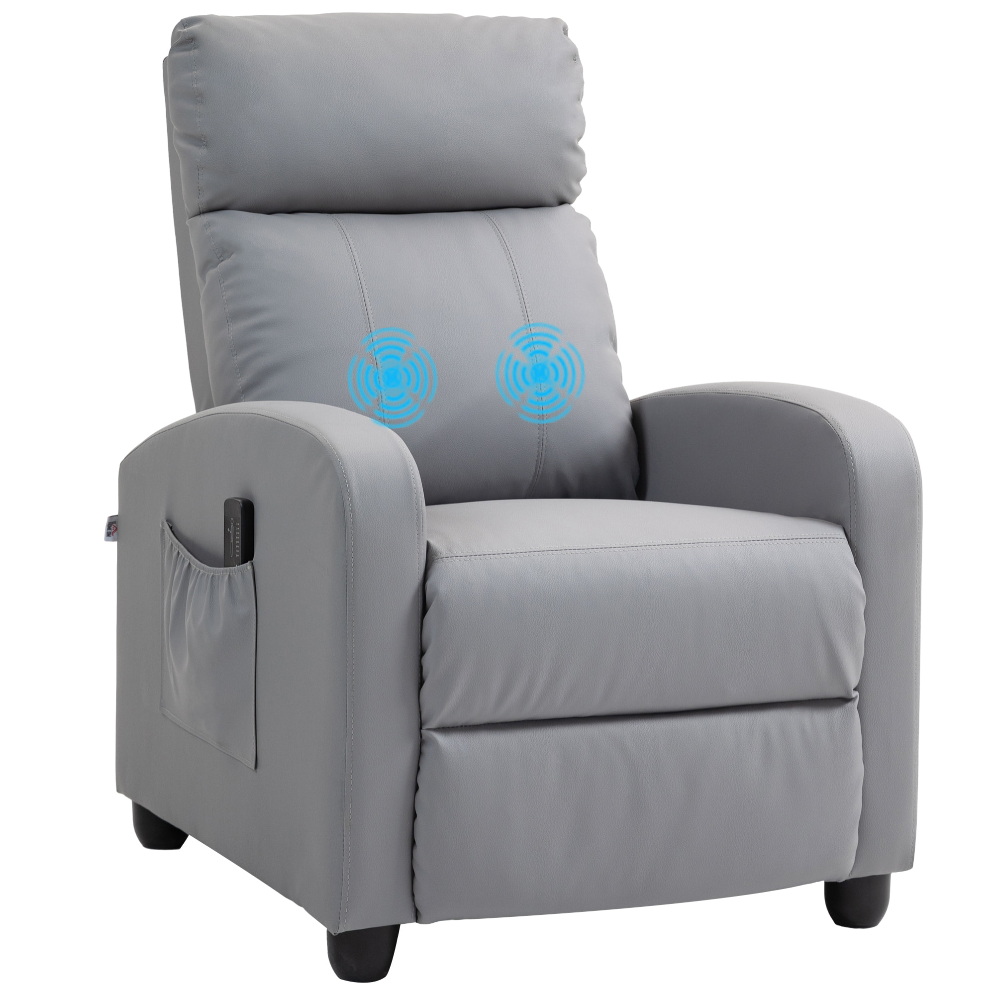 Sillón de Masaje Sillón Relax Reclinable con Mando a Distancia 2 Zonas de Masaje 8 Programas 5 Niveles de Intensidad 1 Bolsillo Lateral y Temporizador Tapizado en PU 68x88x98 cm Gris Claro