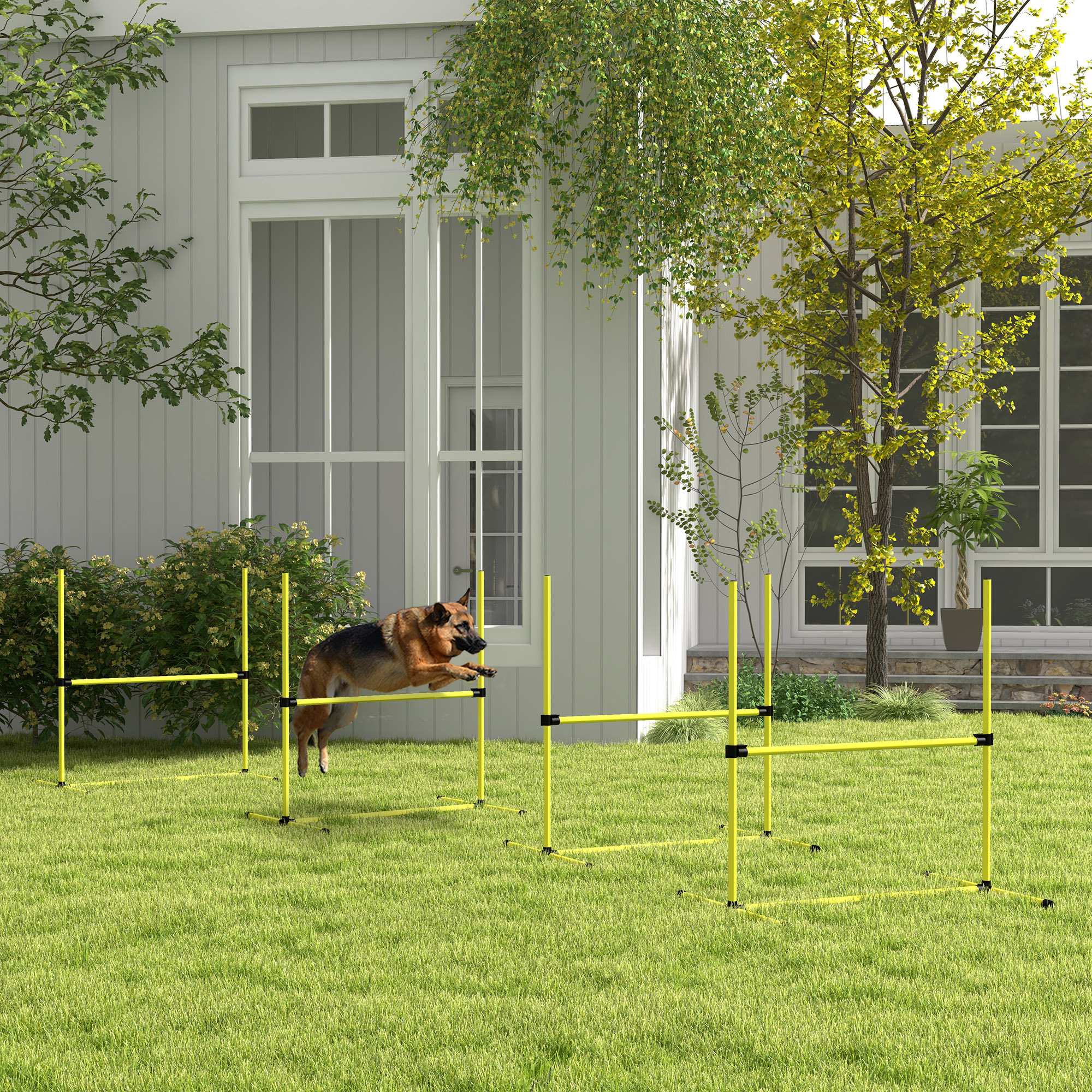 Agility sport pour chiens set de 4 obstacles professionnels avec système de maintien au sol sac transport fourni jaune noir