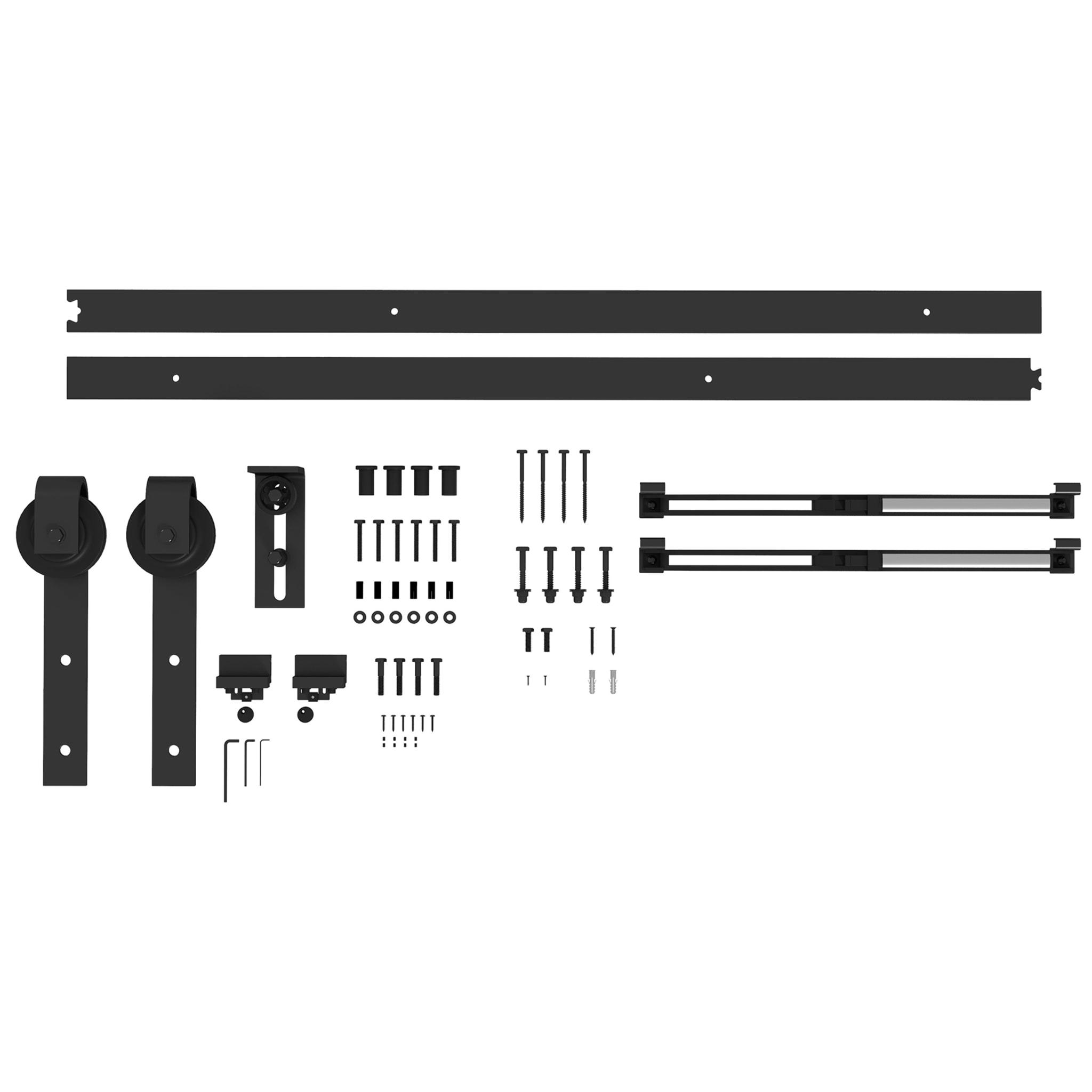 6,6FT/200cm Herrajes para Puerta Corredera con Amortiguador sin Perforación Kit de Accesorios para Puerta Corrediza con 2 Rieles para Granero Negro