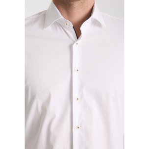 Camicia Uomo 1 Bottone Francese Slim Popeline Stretch Unito Bianco