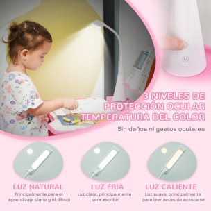 Juego de Escritorio y Silla para Niños de +6 Años Pupitre Infantil Altura Ajustable Escritorio Infantil con Mesa Inclinable Lámpara Cajón y Estante para Libros Rosa