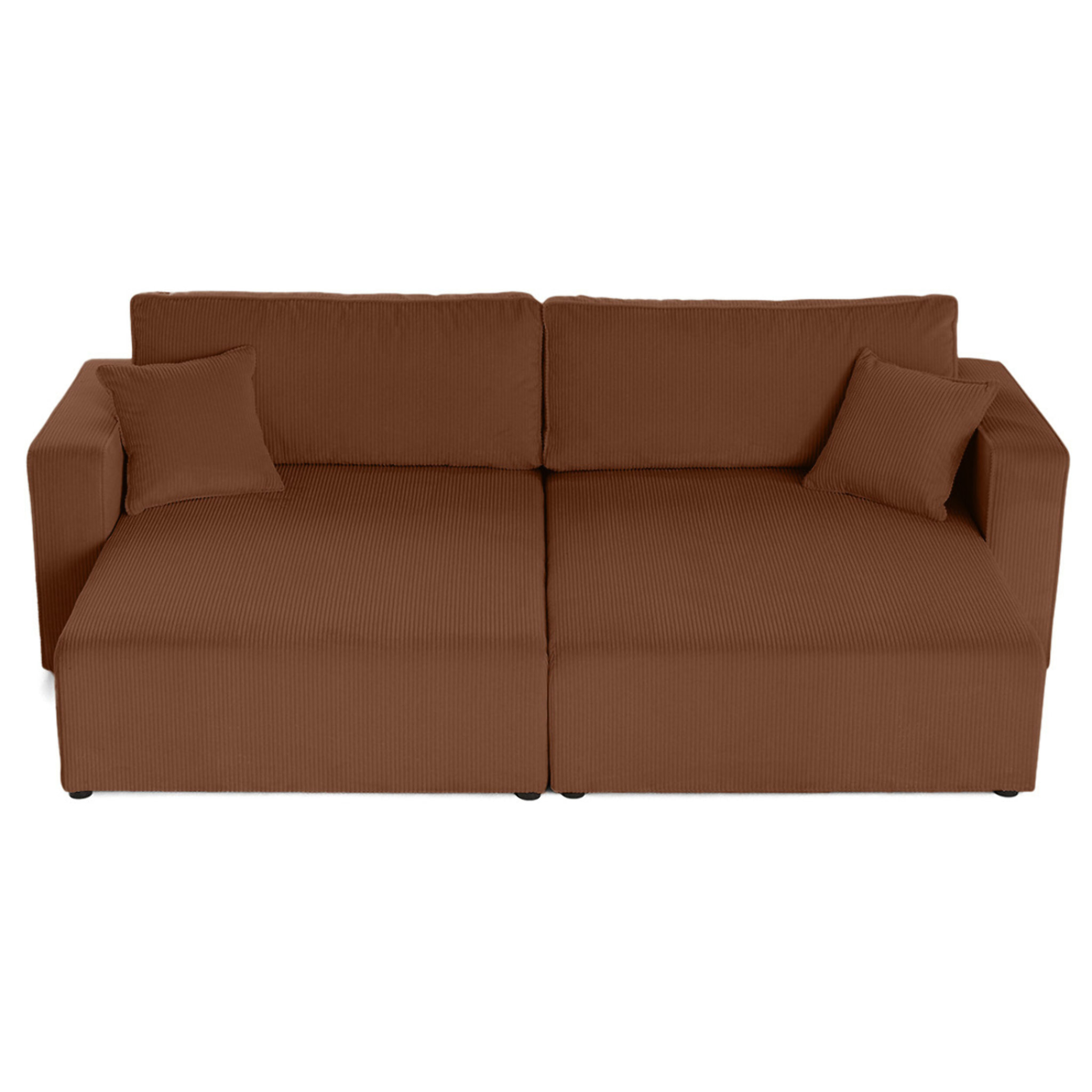 Topaze - Canapé droit 4 places avec double méridienne - assise profonde - en velours côtelé - Terracotta