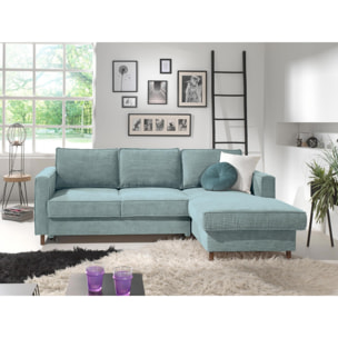 Jake - canapé d'angle droit - convertible avec coffre - 4 places - en velours côtelé - Bleu