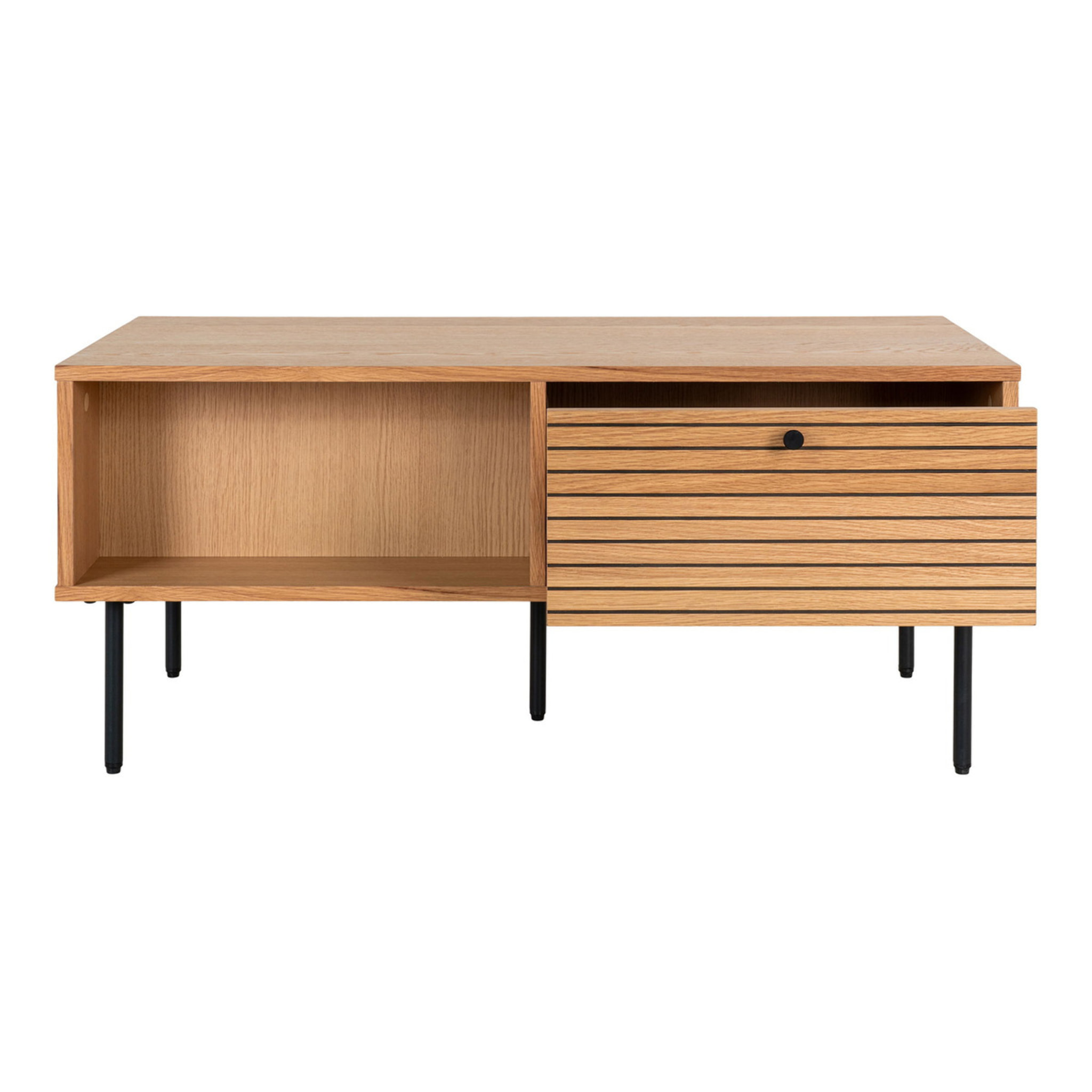 Tavolino da salotto Kyoto in rovere con cassetto e gambe nere 50x100x45 cm