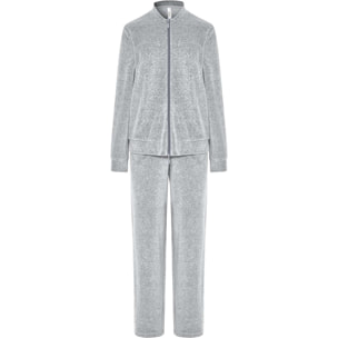 Pijama mujer terciopelo, abierto con cremallera, bolsillos laterales, manga larga y pantalon largo