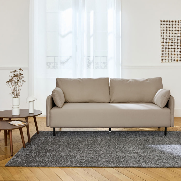 Canapé 3 places au tissu beige déperlant avec pieds en métal noir