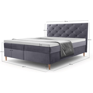 Louis - lit boxspring - 180x200 - en velours - coffres et surmatelas inclus - Gris foncé